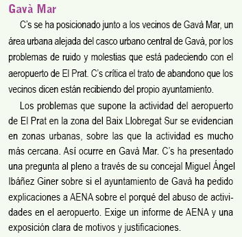 Noticia publicada en el bolet&iacute;n municipal de C's sobre la queja de C's de Gav&agrave; por el alto uso de la configuraci&oacute;n este en el aeropuerto del Prat (Julio de 2007)